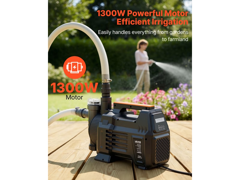  Vevor pompe a jet pour puits peu profond 1300 w pompe a jet pp debit max 4800 lh pour systeme irrigation jardin arrosage pelouse, avec hauteur deaspiration 8 m, commande electronique intelligente  - Conforama B