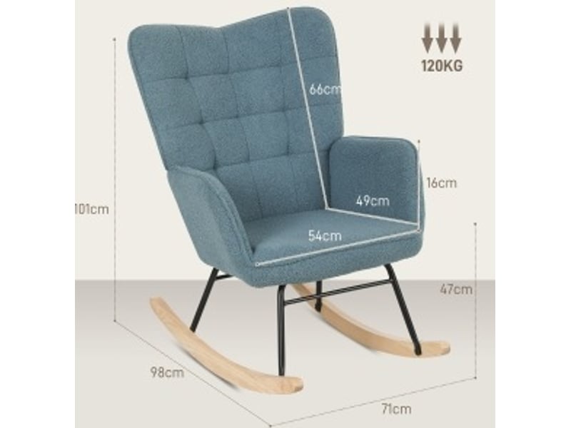 Fauteuil à bascule 71 x 98 x 101 cm bleu clair en polyester, dossier haut avec accoudoirs rembourrés - Conforama C