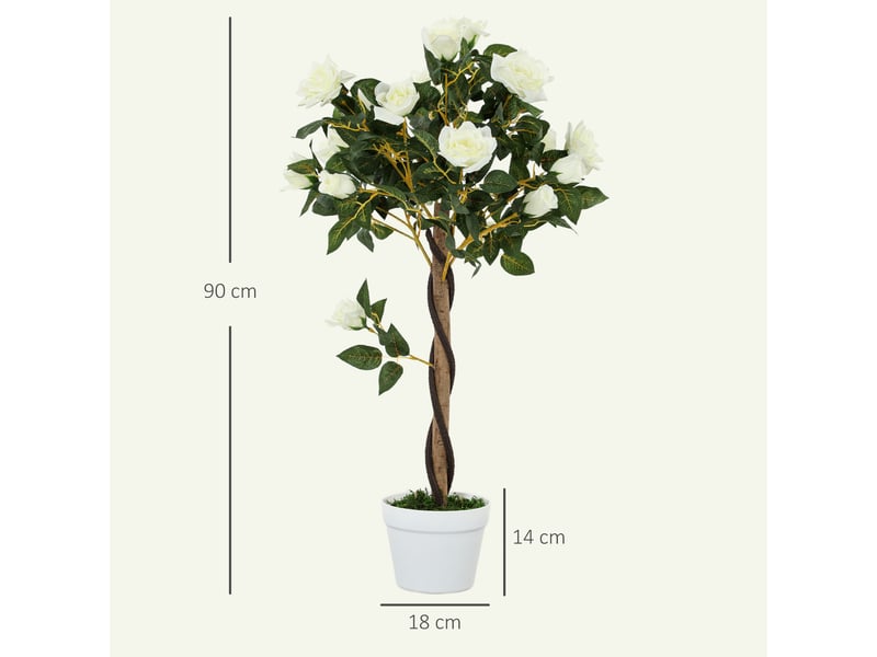 Rosier artificiel à 21 fleurs dans un pot rempli de ciment et de mousse, ø18 x 90 cm, blanc  - Conforama E