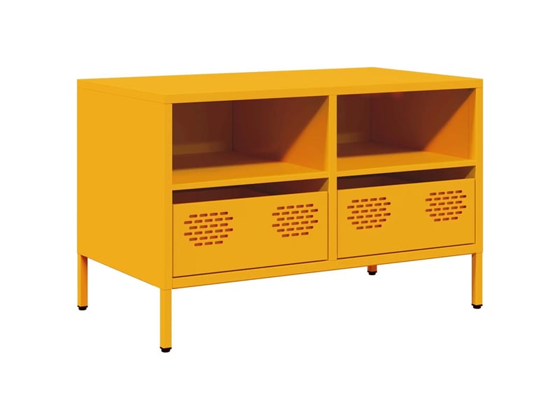  Meuble tv - banc tv - meuble de rangement jaune moutarde 68x39x43,5 cm acier laminé à froid  - Conforama A