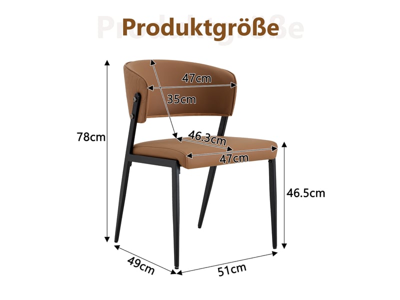  Chaises de salle à manger lot de 2 avec dossier ergonomique  - pieds en métal, simili cuir marron  - Conforama D