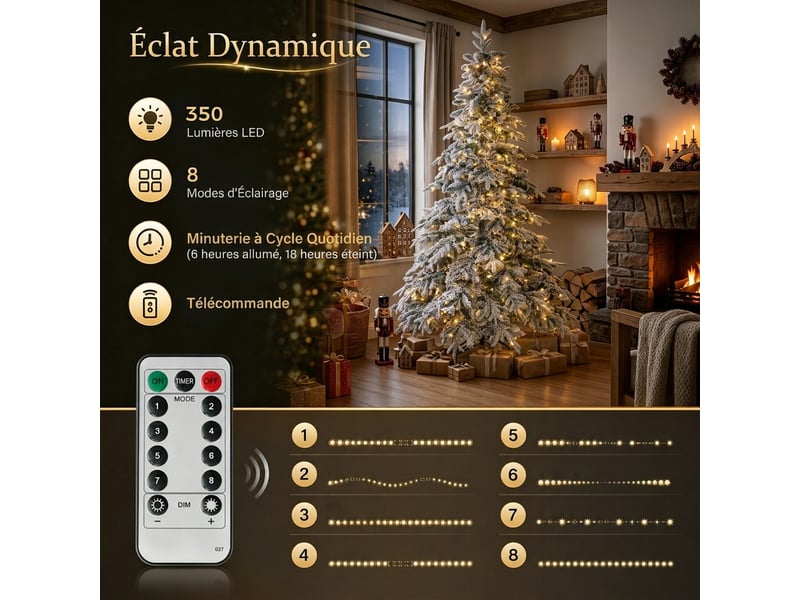  Sapin de noël artificiel 180 cm lumineux enneigé vert et blanc  - Conforama E