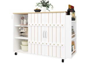 Desserte de cuisine blanche 110x42x90 cm en mdf avec plateau rabattable