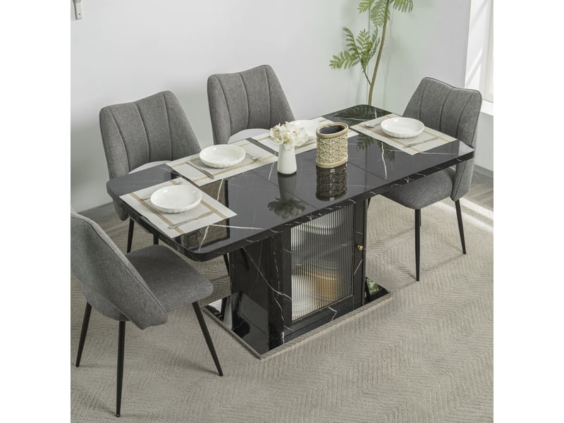  Table à manger rectangulaire extensible 120-160x80x76 cm noir effet marbre  - Conforama D
