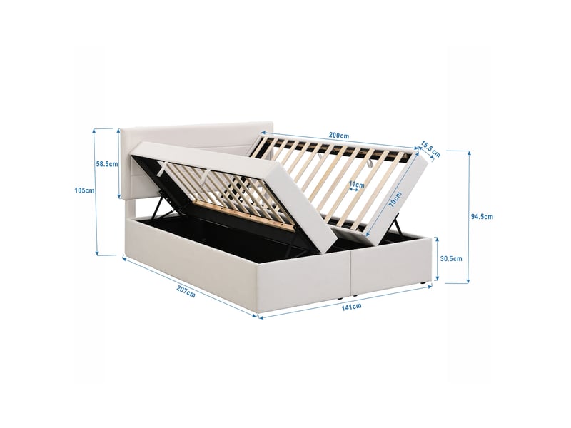  Lit coffre 2 places 140x200 cm avec sommier coloris beige  - Conforama C
