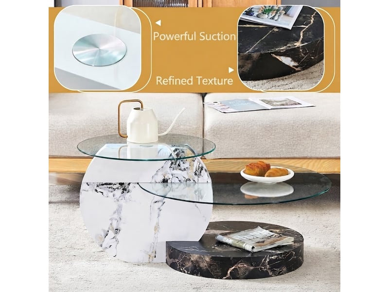  Table basse, 90x70x44 cm, rangement intégré, en verre, bicolore cao-W3658P433037-conf-NEW - Conforama E