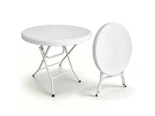Table à manger ronde format cocktail table repas pliante installation facile usage extérieur et intérieur charge maximale 136 kg finition blanche