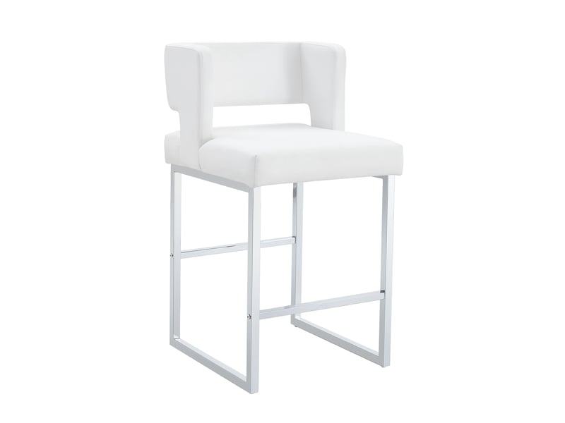 Lot de 2 tabourets de bar 53x48x91 cm, chaises hautes avec assise carrée, meuble cuisine, pieds métal argenté, pu blanc - Conforama A