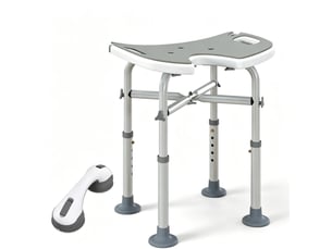 Tabouret de douche réglable gris 39–51,5 cm en aluminium avec ventouses et barre d'appui pour salle de bains