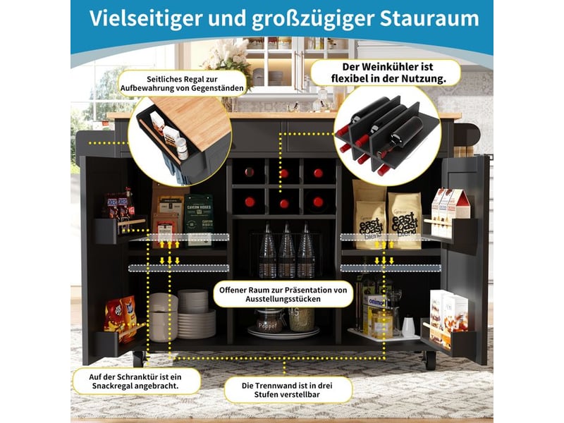  Îlot de cuisine - moderne - noir - mdf et métal - rangement flexible  - Conforama D