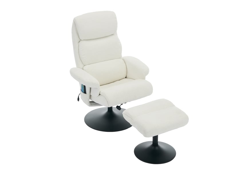  Fauteuil relax massant 77x75,5x100 cm inclinable électrique, fauteuil tv pivotant 360°, repose-pieds, chenille, blanc  - Conforama A