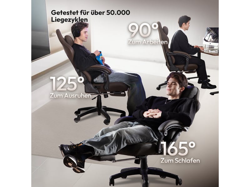  Fauteuil gaming grande taille – similicuir pu – massage – repose-pieds – charge maximale 180 kg – gris  - Conforama C
