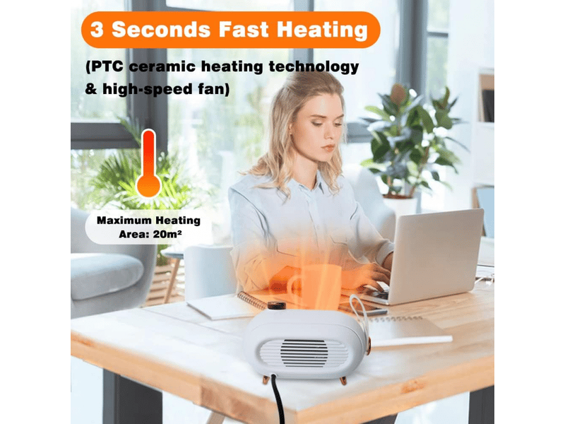 Chauffage soufflant blanc silencieux 1000 w, chauffage électrique soufflant ptc en céramique, 3 modes de chauffage, protection anti-basculement, multicolore FC-QYH-08173QYH - Conforama B