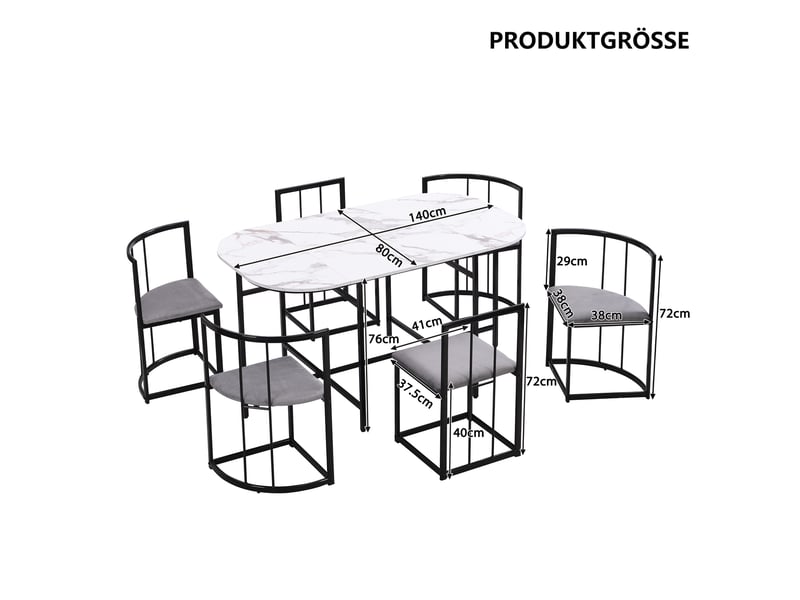 Ensemble de table et 6 chaises moderne blanc, gris et noir en mdf et métal, assises en velours pour vos repas - Conforama C