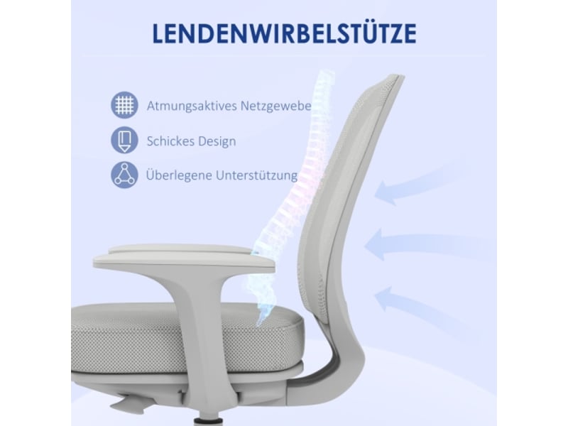  Chaise de bureau ergonomique pivotante réglable en hauteur, gris, 55 x 48 x 82,5-94,5 cm  - Conforama D