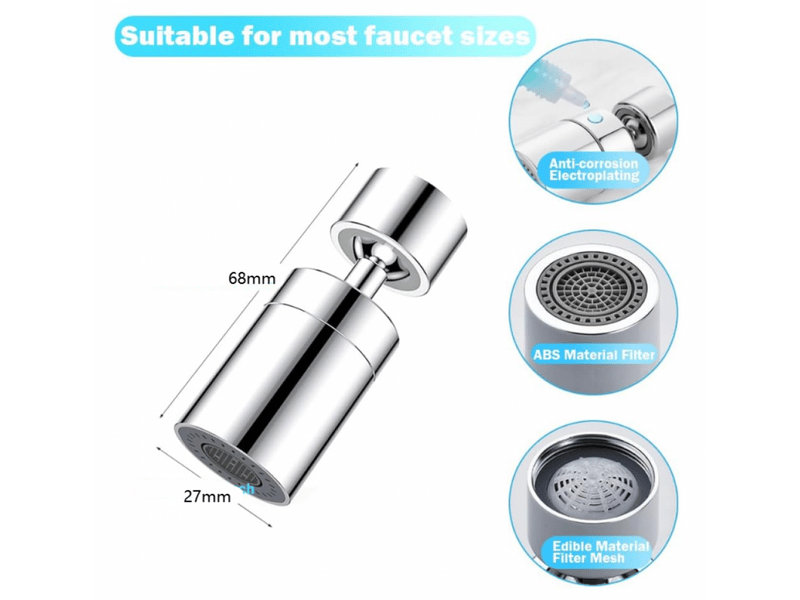  Aérateur de robinet 2 modes, 360° pivotant, filtre et régulateur de spray pour cuisine, salle de bain, argenté et pratique  - Conforama D
