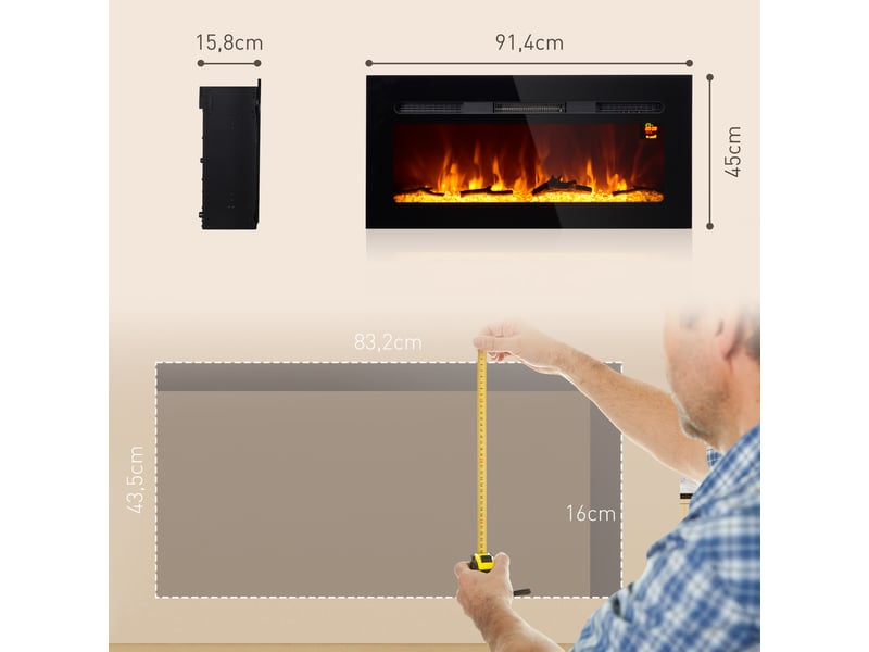  Cheminée électrique murale noire 1800 w avec télécommande  - Conforama E