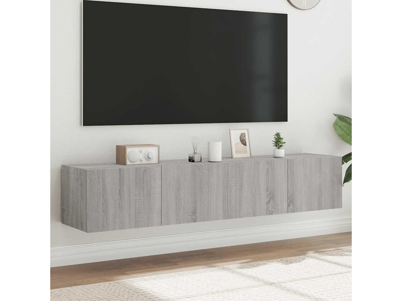  Meubles tv - banc tv - meuble de rangement muraux et lumières led 2pcs sonoma gris 80x35x31 cm  - Conforama B