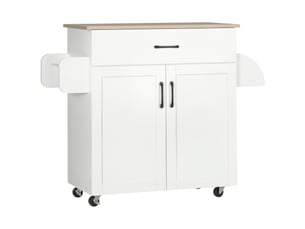 Dessert îlot de cuisine multi-rangements 1 tiroir 1 placard 2 portes bois blanc - avec étagère réglable porte-torchons et porte-épices