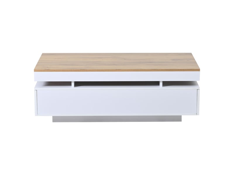  Table basse avec 2 tiroirs et led en panneau de particules blanc et bois 100x50x35 cm - pangivo  - Conforama A