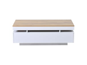 Table basse avec 2 tiroirs et led en panneau de particules blanc et bois 100x50x35 cm - pangivo