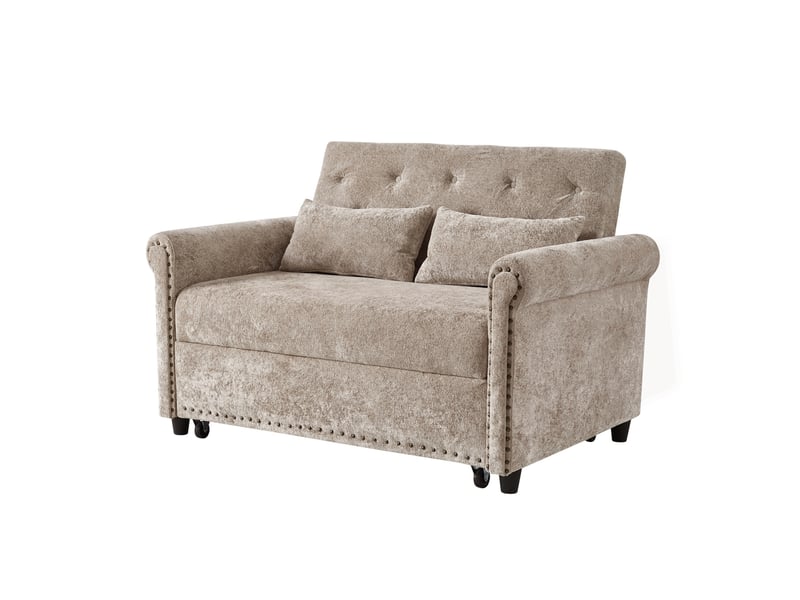  Canapé-lit 2 places 3-en-1 en chenille taupe avec dossier réglable  - Conforama A