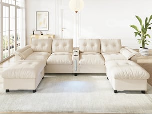 Canapé d'angle droit fixe <strong>BGSRYAO</strong> <strong></strong> 6 places Tissu beige