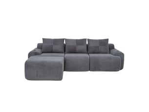 Canapé modulable 3 places 268x174x80 cm, velours côtelé gris foncé, modules configurables, poche latérale, porte-gobelet