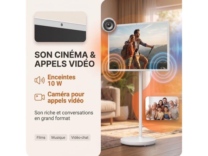  Ecran tactile mobile 32 pouces smart display android 15 batterie roulette blanc  - Conforama B
