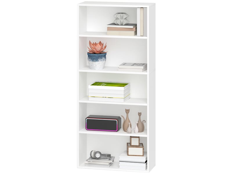  Bibliothèque à 5 niveaux avec 3 étagères modulables, en bois, 60 x 24 x 133,5 cm, blanche  - Conforama B