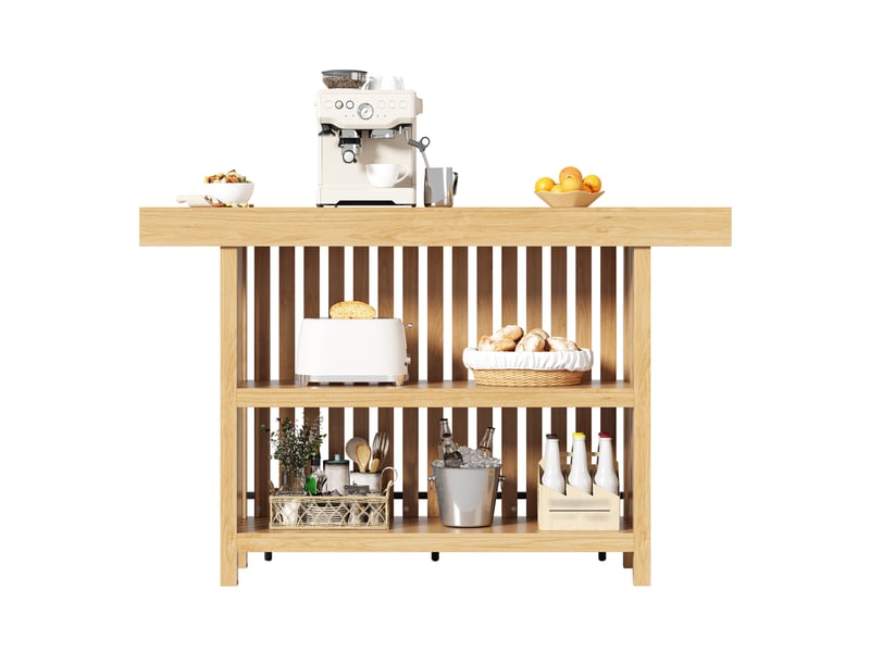  Table de bar 160x40x105 cm avec repose-pieds et rangement 2 niveaux en mdf couleur naturel, confort optimal  - Conforama A