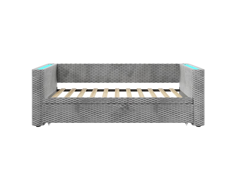 Lit banquette gris 90/180x200 cm extensible en velours avec led et sommier à lattes - Conforama A