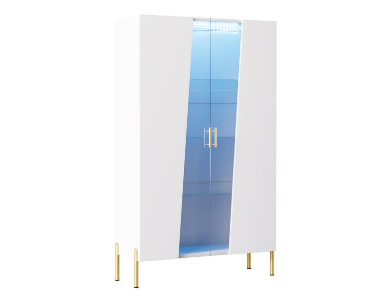  Vitrine led en verre 72 x 40 x 145 cm – blanc – éclairage multicolore, porte asymétrique soft-close  - Conforama D