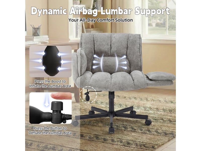 Chaise de bureau pivotante avec accoudoirs rabattables et soutien lombaire réglable, en tissu gris - Conforama E
