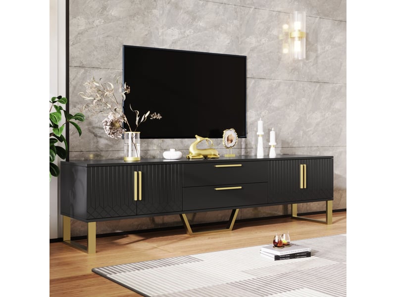  Meuble tv, coloris doré, avec portes, pour salon, design élégant, solution de rangement fonctionnelle, pour maison et appartement  - Conforama E
