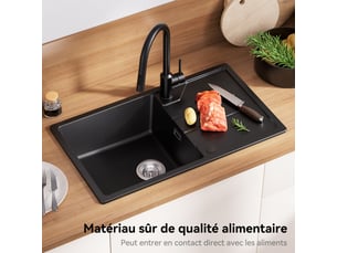 Derw max évier en granit pour cuisine 78x45 cm - évier simple - évier sous-plan anthracite - avec égouttoir et système d’évacuation - pour meuble de 60 cm