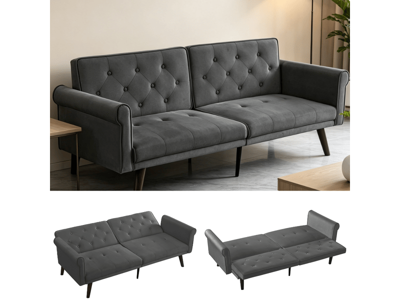  Canapé convertible, canapé-lit, gris, dossier réglable, 2 en 1, pour salon, mobilier pour espace de vie, chambre  - Conforama C