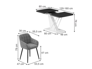 Vicco ensemble de table à manger, noirblanc, 120x80cm avec 4 chaises de salle à manger