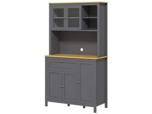 Buffetmeuble de cuisine à 5 portes, dont 2 portes vitrées et 1 tiroir, 1 compartiment central – hauteur 180 cm, gris