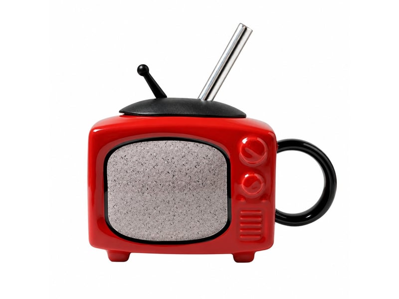  Mug en céramique avec couvercle et paille, télévision rétro, rouge, 450 ml  - Conforama A
