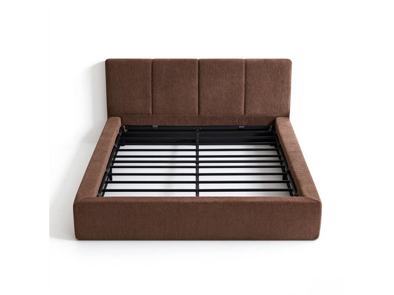  Cadre de lit 140x200 avec tête de lit rembourrée, lit double marron sans sommier tapissier  - Conforama A