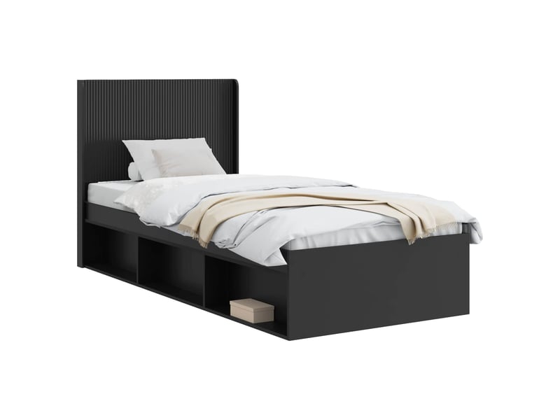 Lit simple- lit adulte - cadre de lit avec rangement et tête de lit noir 90 x 200 cm - Conforama A