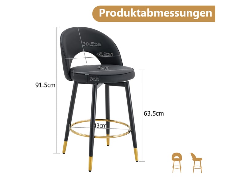  Lot de 2 tabourets de bar,44x44x91,5 cm,pivotants à 360°,pu,noir  - Conforama C