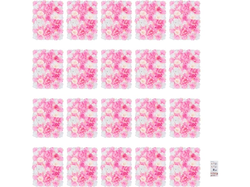  Panneaux muraux à fleurs artificielles, lot de 20 pièces panneaux de fleurs mural fleurs toile de fond florale haie décor en soie pour fête de mariage fond rose 60 x 40cm  - Conforama A