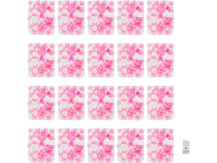 Panneaux muraux à fleurs artificielles, lot de 20 pièces panneaux de fleurs mural fleurs toile de fond florale haie décor en soie pour fête de mariage fond rose 60 x 40cm