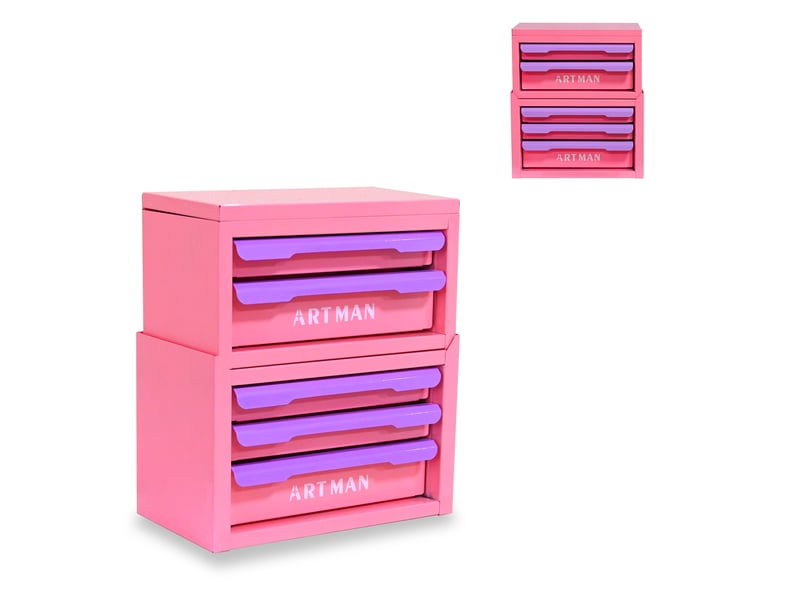 Meuble de rangement bureau 28,5x15,8x32 cm – rose et violet – 5 tiroirs en acier laminé à froid – pratique - Conforama A