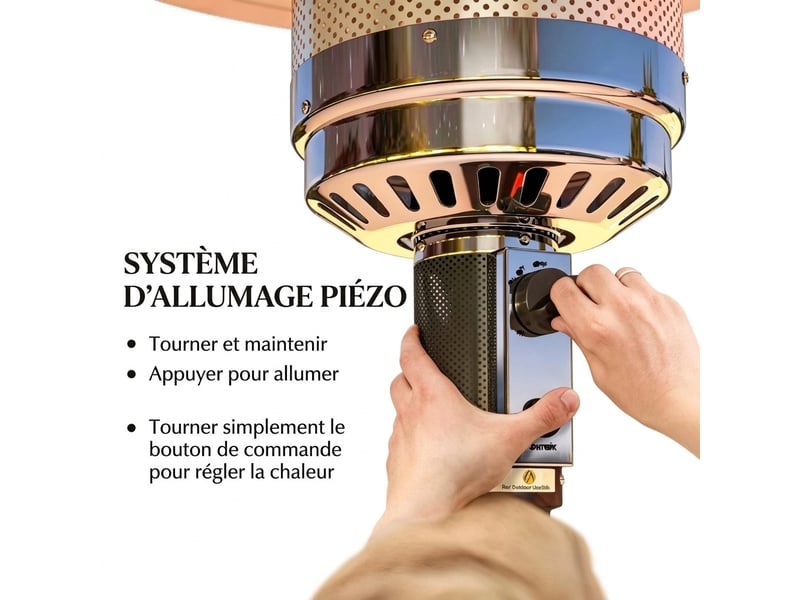  Parasol chauffant gaz extérieur 11 kw – chauffage de terrasse radiant au propane avec allumage piézo, sécurité anti-basculement et roulettes – pour jardin et terrasse – noir  - Conforama D