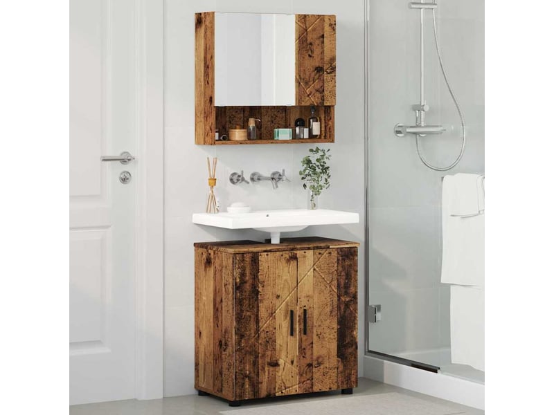  Ensemble de mobilier de salle de bain 2 pc bois ancien cf64011  - Conforama D