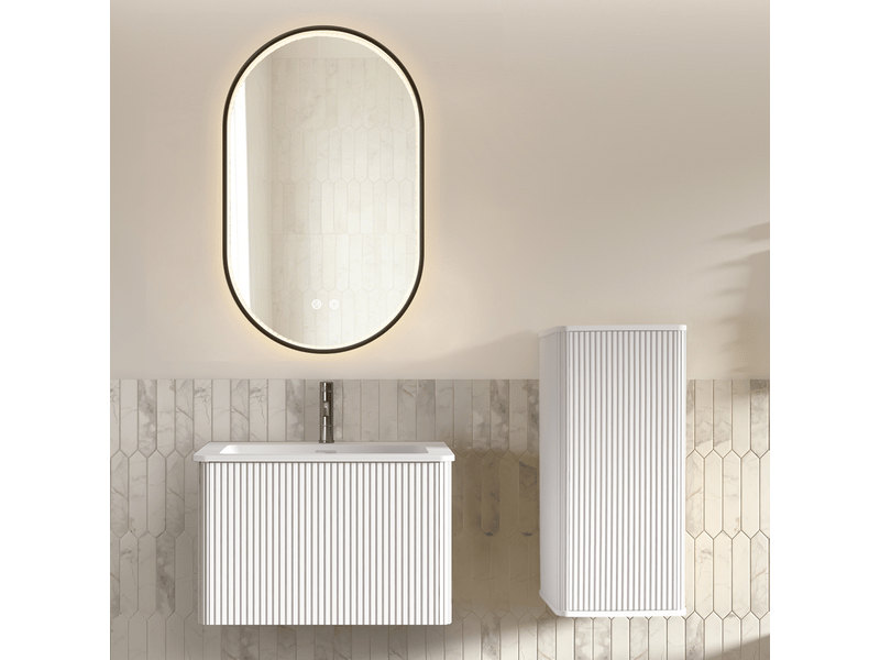  Ensemble meuble sous vasque avec miroir led et colonne, rangement mural pour salle de bain, blanc mat  - Conforama C