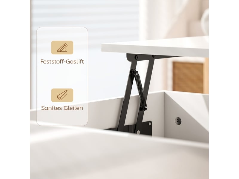  Table basse ulevr relevable avec rangement caché et 2 tiroirs, 102 x 48 cm, blanc brillant, panneaux de particules et métal  - Conforama D